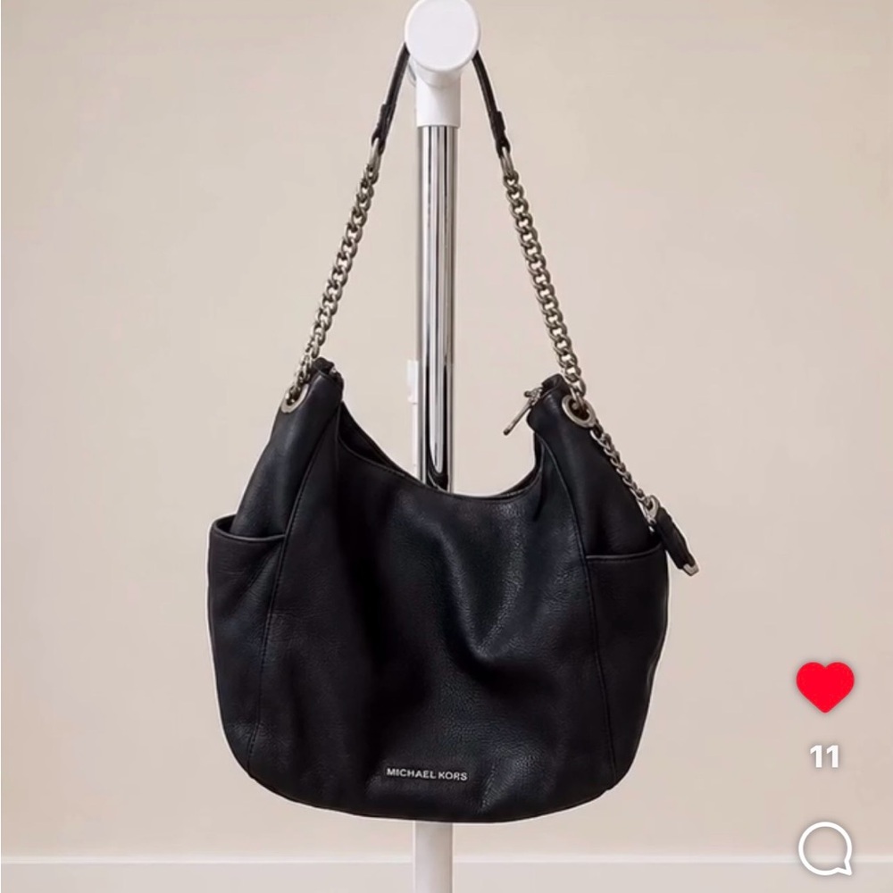Michael Kors Black Pebbled Leather Chain-Handle Hobo